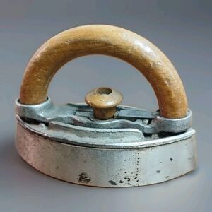 Iron Primitive Miniature Flat Sad Iron Wood Handle Display or Toy Collectible